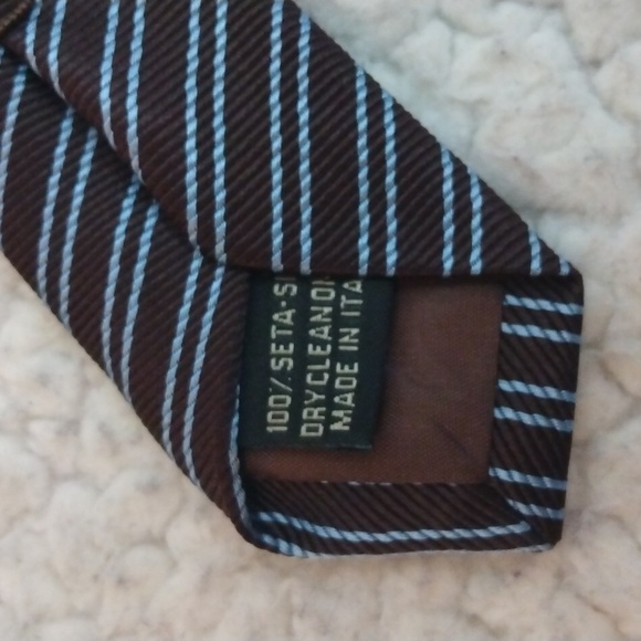 Villa Ponti Brown/Light Blue Stripe Silk Tie (Made in Italy) - Picture 7 of 10